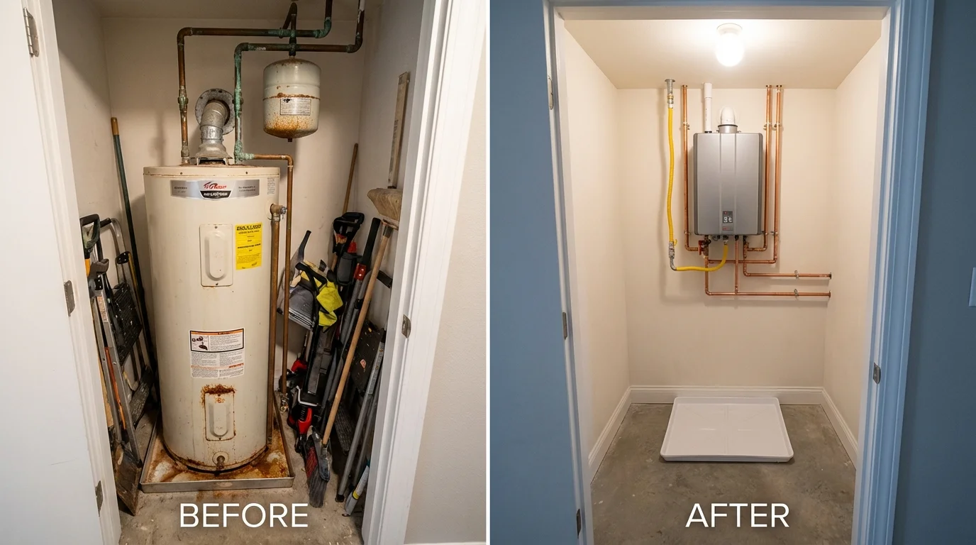 Tank water heater versus wall-mounted tankless unit comparison for Orwigsburg, PA homeowners