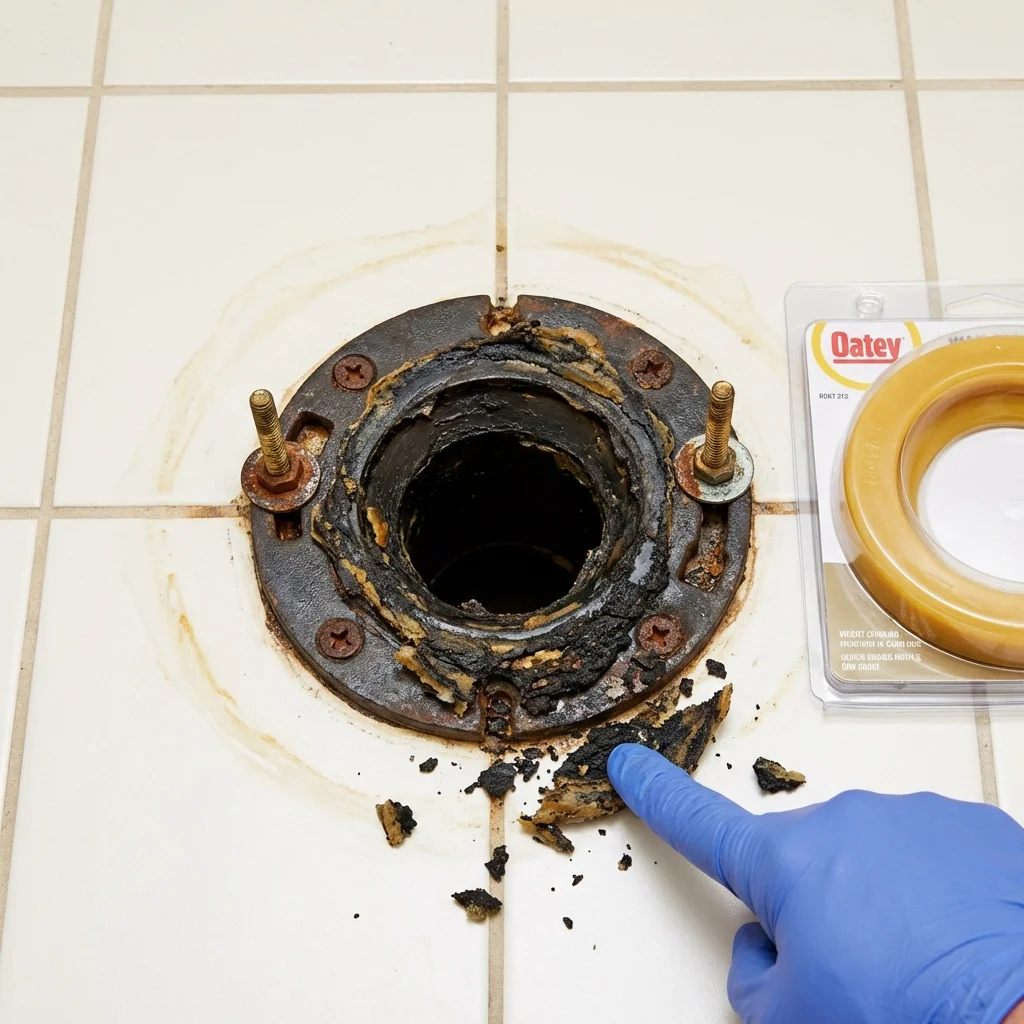 Failed wax ring showing water seepage at the base of a toilet in a Orwigsburg, PA home