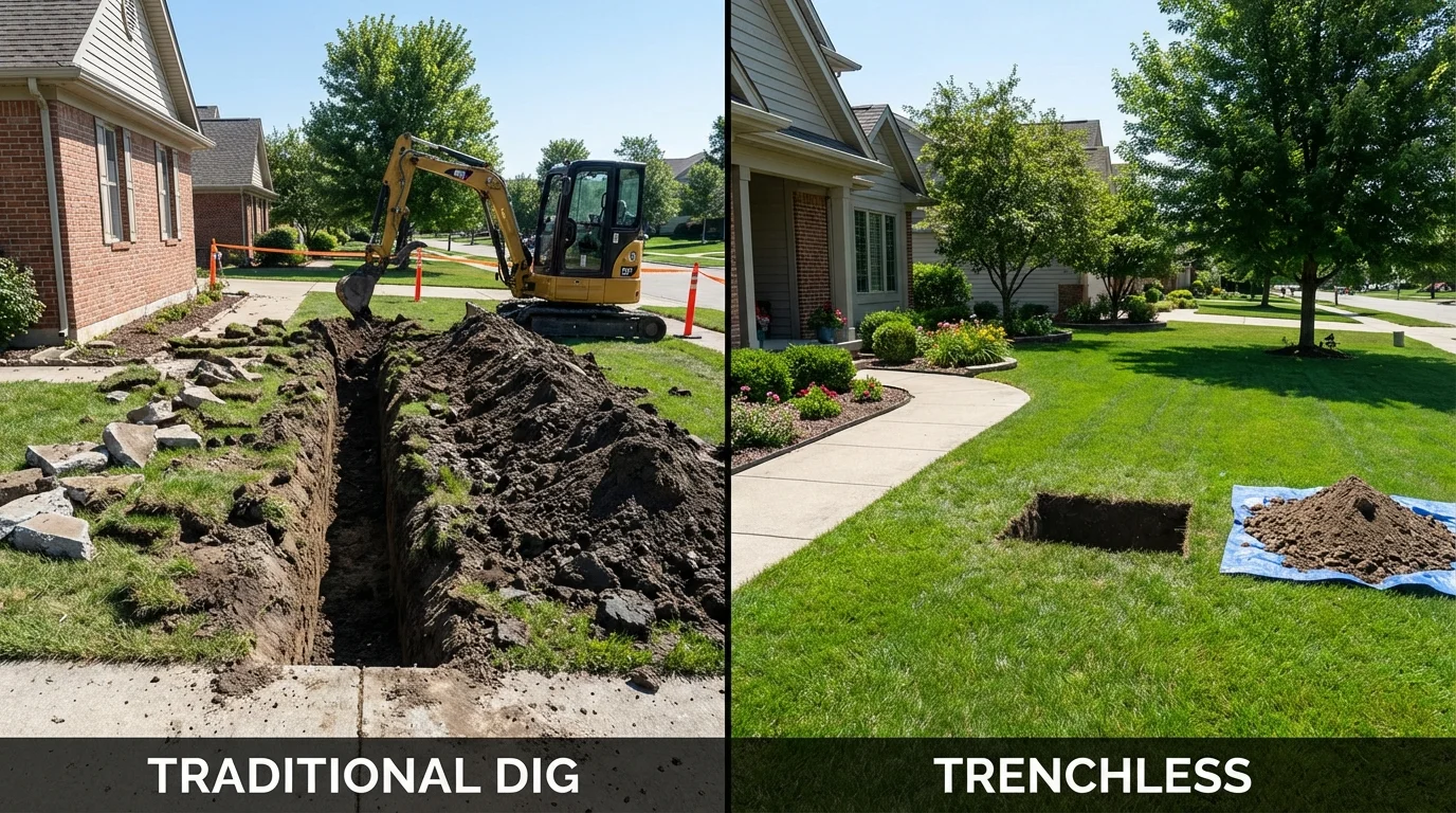 Trenchless sewer repair with minimal yard damage versus traditional excavation in Orwigsburg, PA